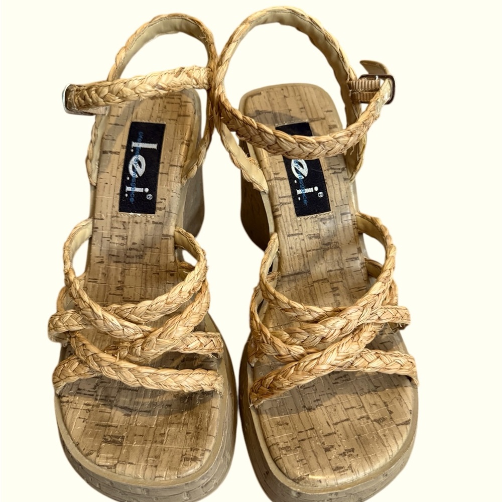 Lei Vintage, Wedge, Sandals Y2K Cork,Chunky Open Toe Buckle Braided shoes